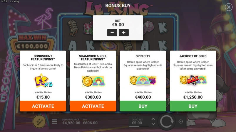 Покупка бонуса в Le King Slot